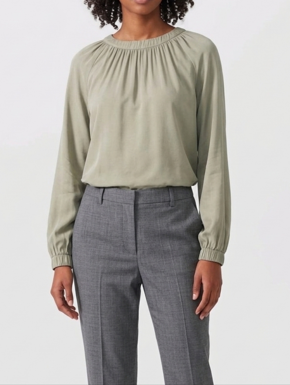 Universal Standard Selene Gathered Neck Blouse, Sage Green, Women's Size XS